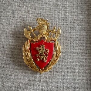 Vintage Gold and Red Crest Brooch